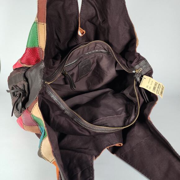 Lucky Brand Leather Patchwork Bag New Shoulder Tote Hobo Boho Large Colorful Vtg - Picture 8 of 12